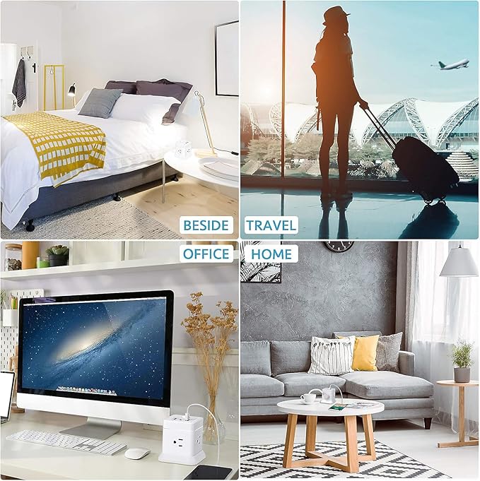 BEVA Power Strip with USB - 5ft Long Extension Cord with 4 Widely Spaced Outlets and 3 USB Ports Cube Desktop Charging Station, Overload Protection, Compact for Travel, Cruise Ship and Dorm