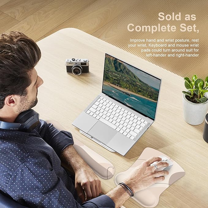 iCasso Mouse Pad with Wrist Rest, Keyboard Wrist Rest, Made of Memory Foam, Ergonomic Support, Easy Typing and Relieve Wrist Pain, Perfect for Gaming, Computer, Office, Laptop-Brown Art