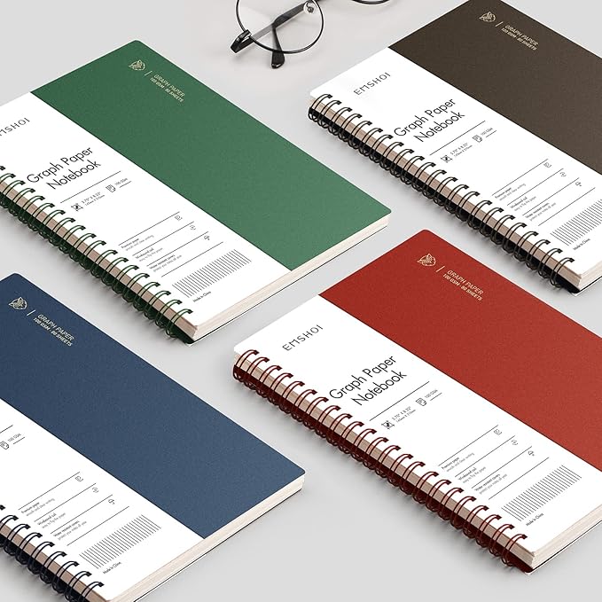 EMSHOI Graph Paper Spiral Notebook 5.7" x 8.22" - 4 Pack 640 Pages 100gsm Thick Grid Paper, A5 Graph Paper Notebook, Plastic Hardcover Journals for Writing Engineering Graphing Work School Supplies