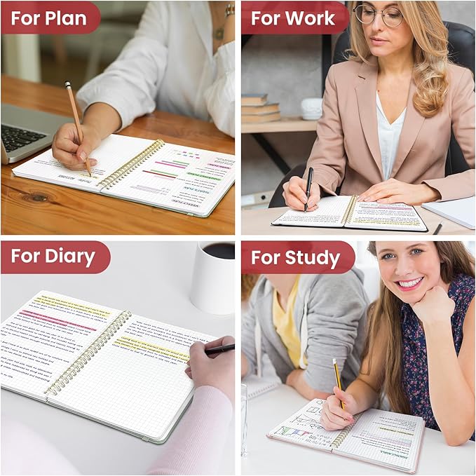 Taja Graph Spiral Journal Notebook for Women & Men, 140 Pages, Graph Paper Hardcover Notebook for Planning & Tracking, Journals for Graphing, A5(6"x8") - Black