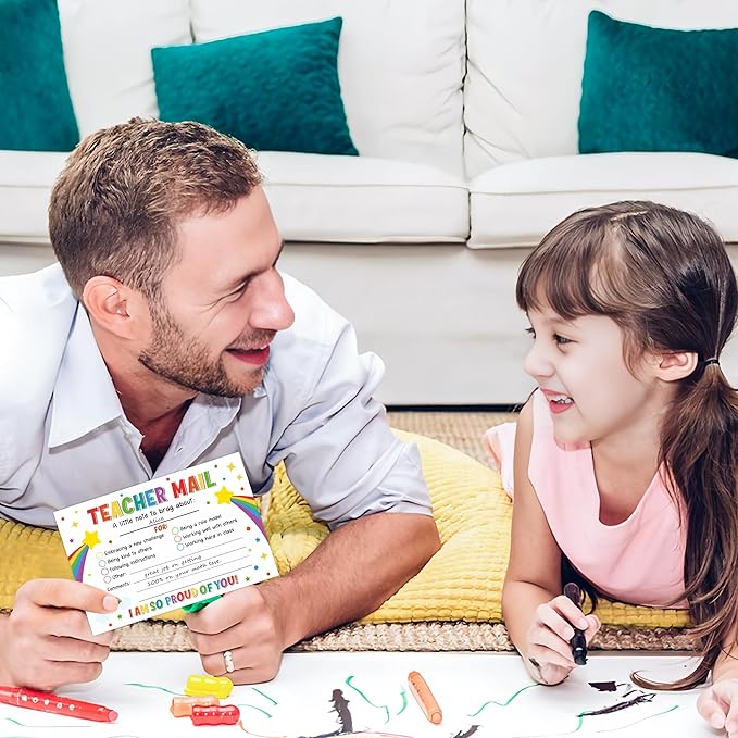 50PCS Colorful Teacher Mail Notes to Parents Rainbow Classroom Good Behavior Incentive Cards Teacher Motivational Postcard to Send Home for Preschool Kindergarten Elementary School Teacher Supplies