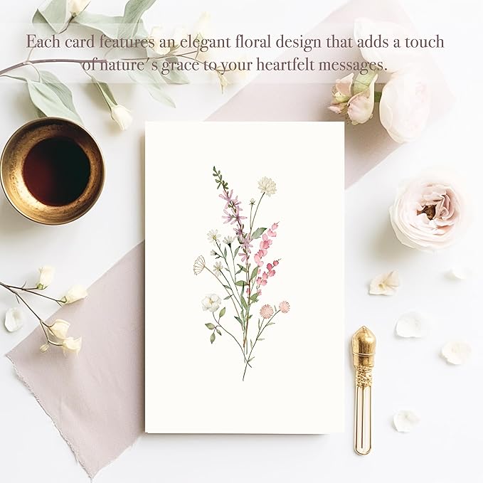 Blank Cards,Blank Greeting Cards 4x6,40Pack -Elegant Floral Design Blank Greeting Cards,Note Cards with Matching Peel-and-Seal Rustic Envelopes