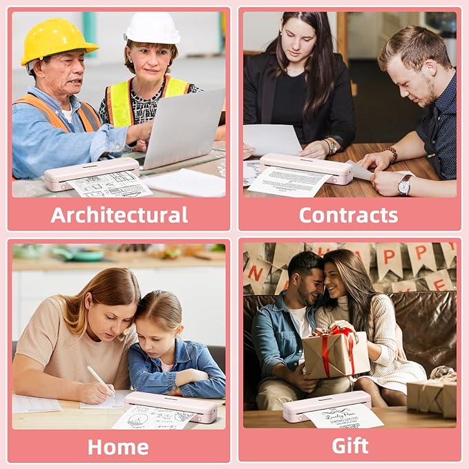 Phomemo M834 (Upgraded) Portable Printer, Wireless Bluetooth Thermal Printer, Support Multi-Size Thermal Paper, Compatible with iOS, Android & PC, Mobile Printer for Travel, Office, School, Pink