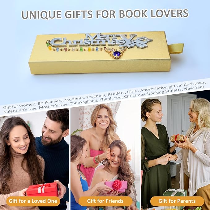 Metal Bookmark Cute Book Accessories Gifts for Women Teacher Readers Book Lovers for Christmas Mother's Day (Merry Christmas Silver)