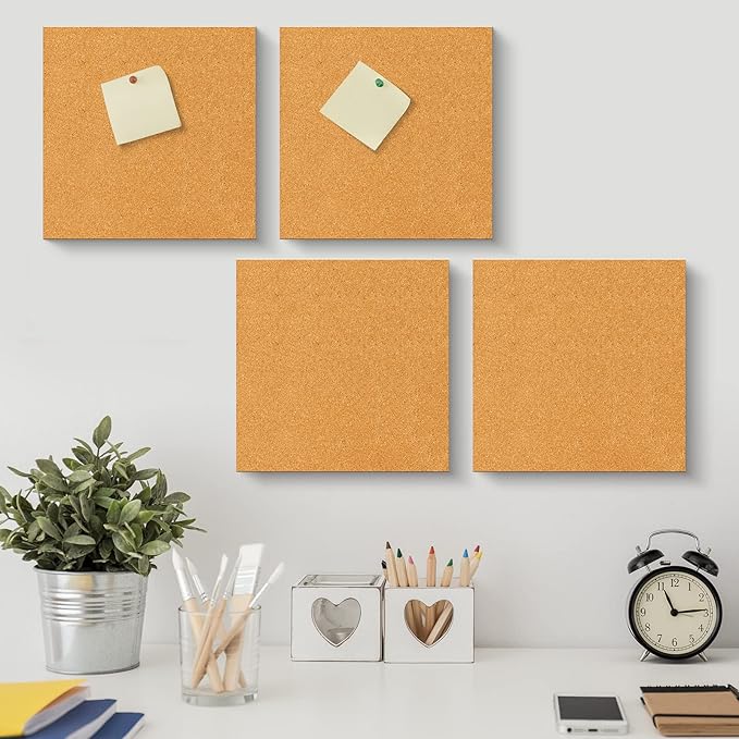 Cork Board Tiles 12 x 12 in 0.5 in Thick Square Bulletin Boards Cork Tiles Bulk with Push Pins Mini Natural Self Adhesive Backing Corkboards for Wall Home Office Floor DIY(28 Pcs)