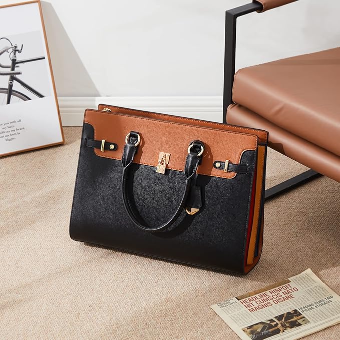 Telena Laptop Tote Bag for Women, 15.6 Inch Shoulder Tote Bag Leather Briefcase for Women, Large Capacity Handbag Bags