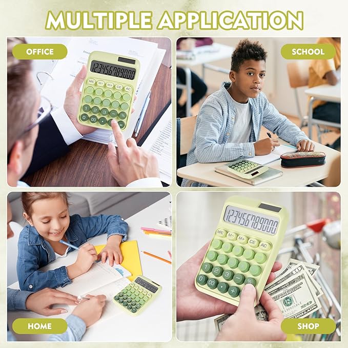 Mechanical Switch Calculator with Big Buttons, Calculators Desktop, 12 Digits, Solar Battery Power, Desk Calculator, Large LCD Display, Cute Green Calculator for Teachers Students Basic Office