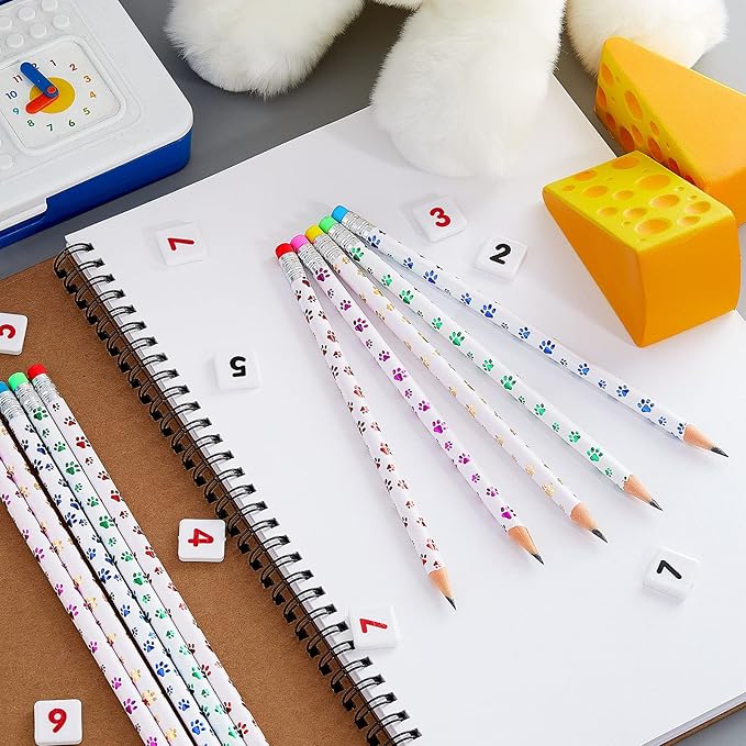 Chinco 200 Pcs Paw Print Pencils Dog Paw Wooden Writing Novelty Pencils with Erasers for Kids Doggy Party Favors Welcome Back to School Party Supplies, 6 Colors