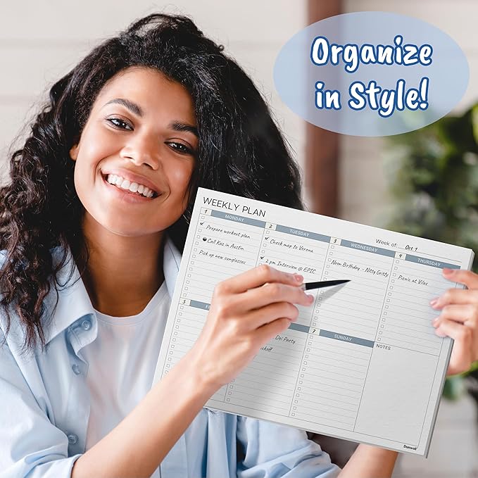 Dunwell Large Weekly Planning Pad, 8.5x11 Weekly To Do List, 54 Letter Size Tear-Off Pages, Undated Weekly Desk Planner Pad, Productivity Planner with 7-Day Checklist, Matching Notepad