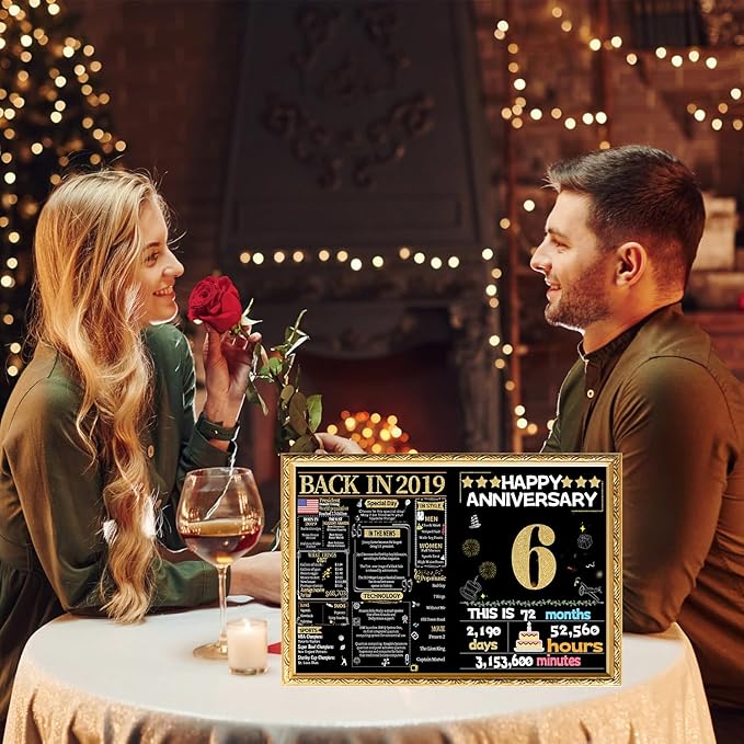 Joycard 6th Anniversary Card for Women Men, Gold Wedding Card for Wife Husband, Sweet Marriage Decorations Gifts for Couple, Perfect for Her Him on Anniversary Day, Back in 2019