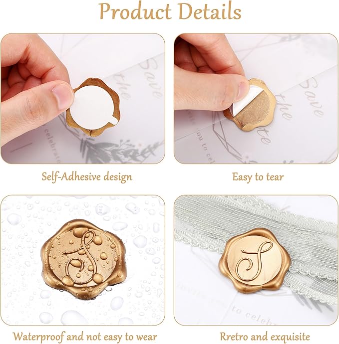 Yoption Initial Alphabet V Adhesive Wax Seal Stickers, 100 Pack Letter Wax Seal Stickers Antique Gold Self Adhesive Envelope Seals for Wedding Party Birthday Christmas (V)