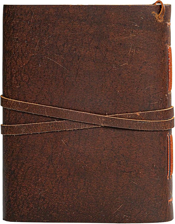 Leather Journal Notebook - Rustic Handmade Vintage Leather Bound Journals for Men and Women - Leather Craft Unlined Paper 300 Pages, Leather Book Diary Pocket Notebook, Diary To Write In (5" x 7")
