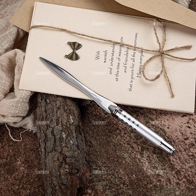 AUEAR, Silver Metal Letter Opener Hand Envelope Slitter for Office Home Supplies