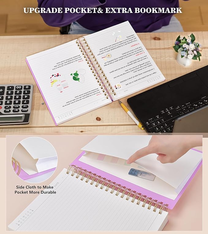 Spiral Notebook Journal College Ruled 8.5''x 11'', 360 Pages Lined Thick Journals for Women Men, A4 Large Writing Spiral Journal with 100GSM Paper, Spiral Notebooks for Work, School Purple