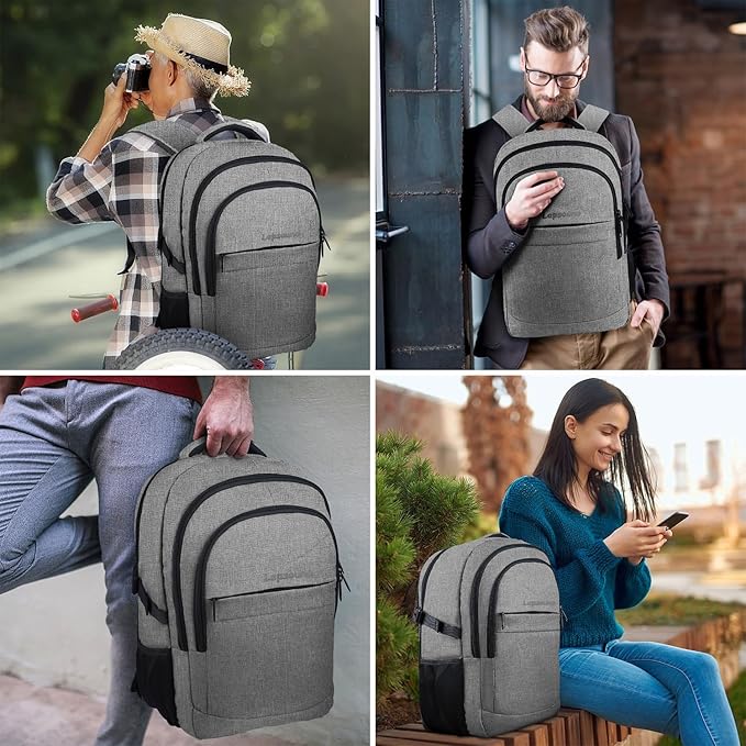 Lapsouno Extra Large Laptop Backpack, Travel Backpack, 17 Inch Carry on Backpack, Anti-Theft College School Computer Backpack with USB Port, Gift for Men Women,Grey