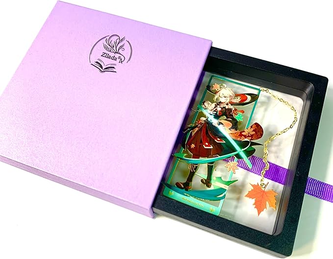 Genshin Impact Kazuha Brass Bookmarks with 3D Display Box for Women Men Sisters Friends - Birthday Gifts for Book Lovers - Zllada