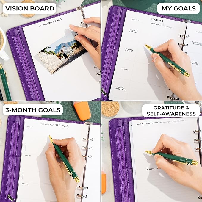 Clever Fox Weekly Planner Binder – Goal Setting Planner for Time Management & Weekly Tasks – Work & Life Organizer with to Do List & Habit Tracker – Undated, 7″ x 9″ Hardcover (Purple)