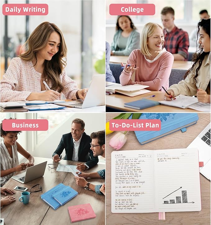 Lined Journal Notebook 365 Pages, A4 Leather Journals for Writing Women & Men, Hardcover Notebook with 100GSM Thick Paper, Daily Journal Notebook for Travel, Work, School, Note Taking, College Ruled