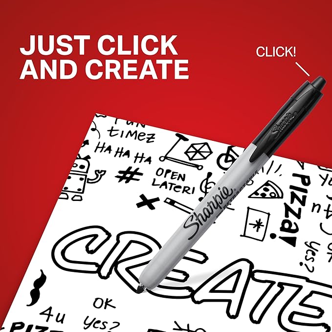 Sharpie Retractable Permanent Markers, Fine Tip Marker Set, Office Supplies, Teacher Supplies, Black, 12 Count