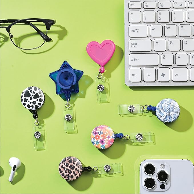 Will Well Badge Holders with Belt Clips for Securing onto Pockets and Purse Straps, with Retractable 27.5" UHMWPE Fiber Pull Cords, Strong Build with Fun Designs - 2-Pack, Cow Print