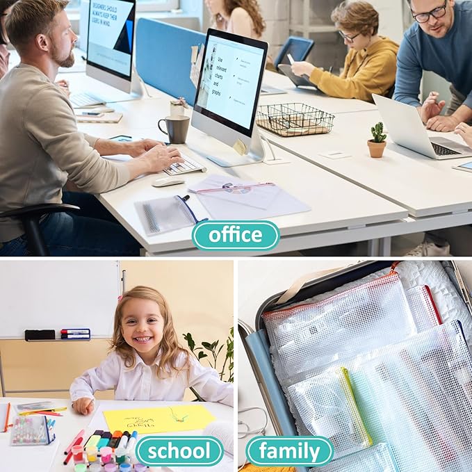 12pcs Mesh Zipper Pouch Bags,Puzzle Bag for Organizing, 12 Color 8 Size Classroom Must Have Storage Bag, Bags for School, Board Games and Office Supplies