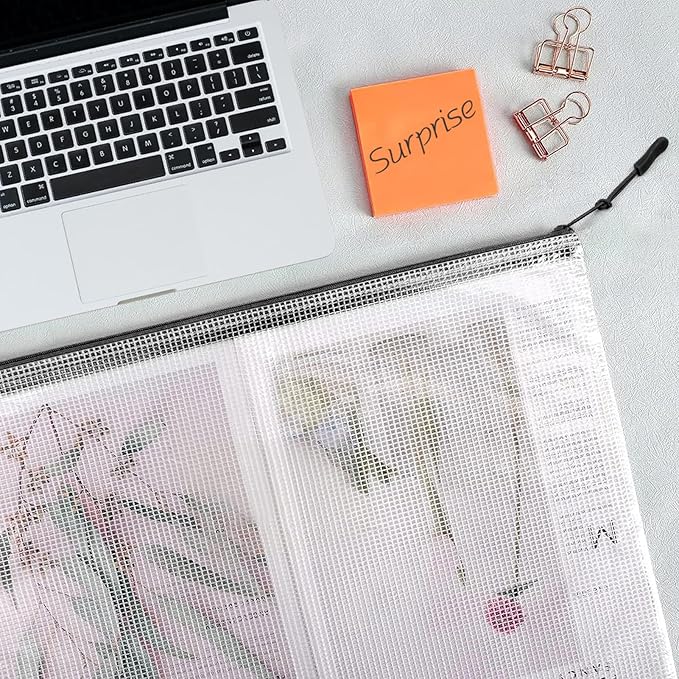 24 Pack A4 Mesh Zipper Pouch Bags, Storage Bags, File Bags for Classroom Organization, Zipper Pouches of Office Supplies, Puzzles, Board Game Storage(Black)