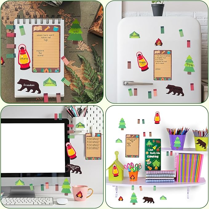I Just Really Like Camping Sticky Notes Set, 550 Sheets, Camp Adventure Self-Stick Note Pads Tree Bear Tent Writing Memo Pads Page Marker Student Classroom Back to School Gift Office Supplies
