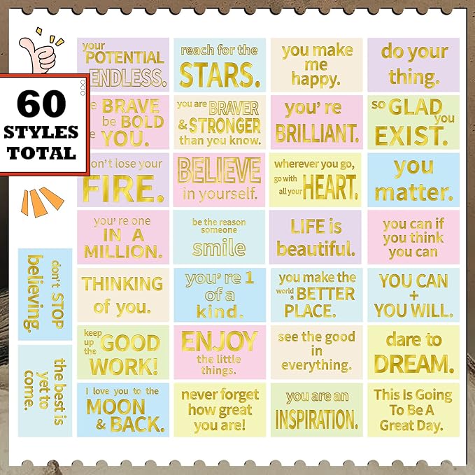 Jinei 300 Inspirational Affirmation Cards Positive Motivational Cards Small Mini Encouragement Quotes for Women Mother's Day Church(Gilded Style)