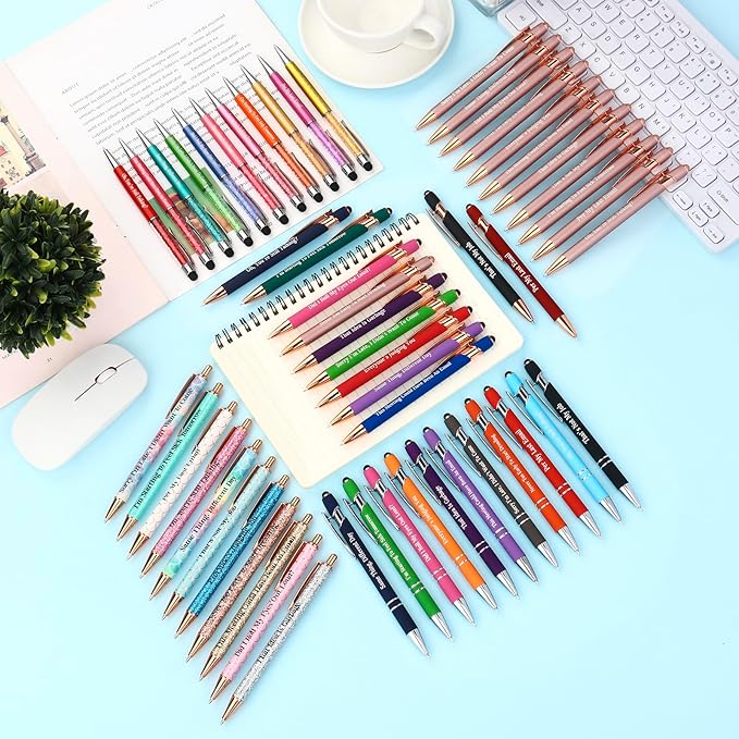 Snarky Funny Office Pens,12 Pcs Negative Sarcastic Hilarious Quotes Work Ballpoint Pens with Stylus Tip for Colleague Co-workers Gift Black Ink (Style 1, 12)