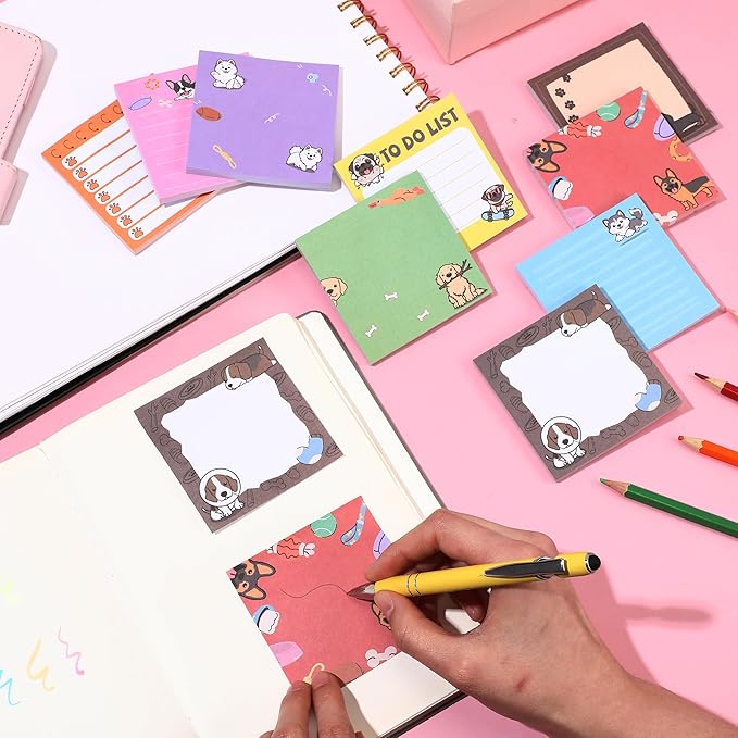 9 Pads Cute Sticky Notes Cartoon Animal Self Stick Notepads 3x3 Inches Notes Adhesive Memo Pad Office Decor Gifts for Students School Office Meeting (Dog)
