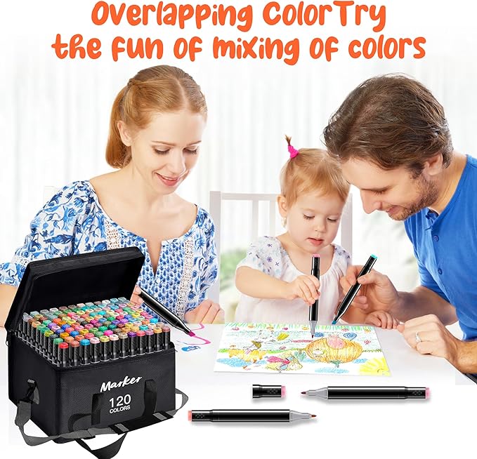 Alcohol Based Ink Art Markers, 120 Colors Broad&Fine Dual Tip Permanent Markers Pen Set for Professional Student Child Coloring Illustrations Sketch Drawing Painting Card Making (Black)