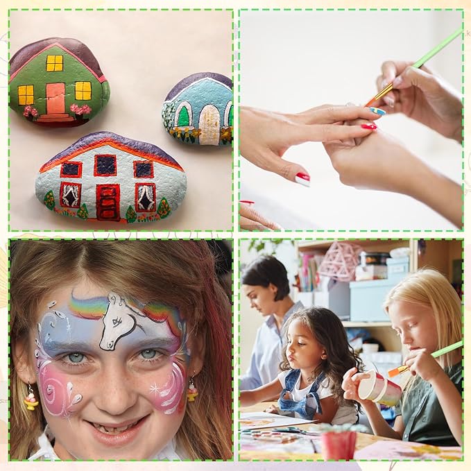 ESRICH Paint Brushes Set,20 Packs 200 Pcs Acrylic Paint Brush Set,St. Patrick's Party Acrylic Oil Watercolor, Face Nail Art, Miniature Detailing,Rock Painting,Painting Artist Professional Kits(Green)