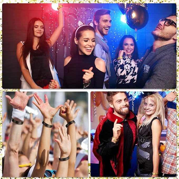 Jadive 500 Pieces Paper Wristbands VIP Plastic Waterproof Party Identification Wristbands Party Bracelets for Events Amusement Parks, Club, Concerts, Fairs, Festivals and Events(Black, Gold)