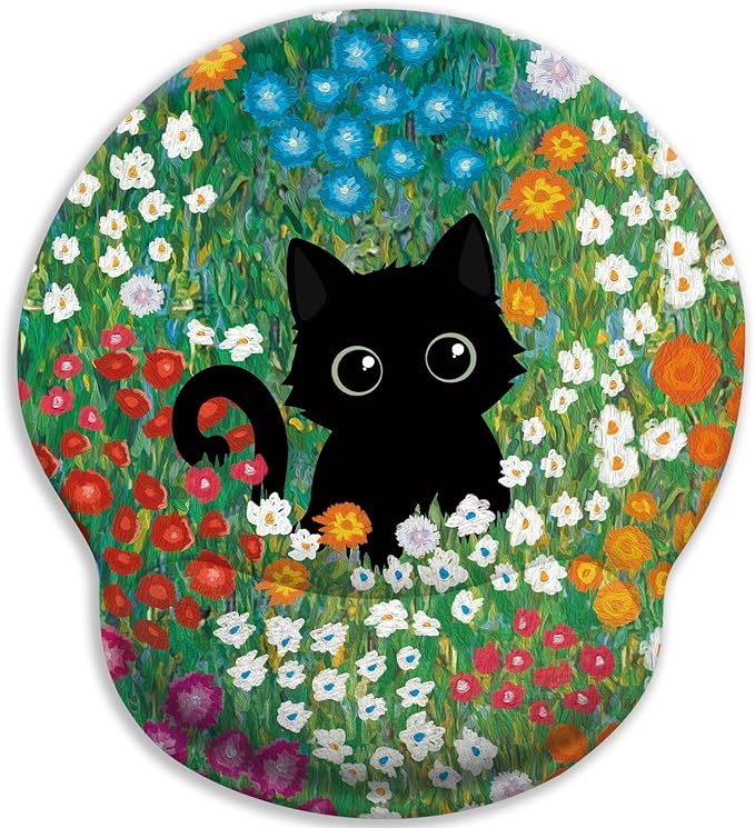 Black Cat Mouse Pad, Ergonomic Mouse Pad with Wrist Rest, Gaming Mouse Pad Wrist Support with Non-Slip Pain Relief PU Base, Funny Mouse Pads for Desk Work, Cute Office Desk Accessories Decor