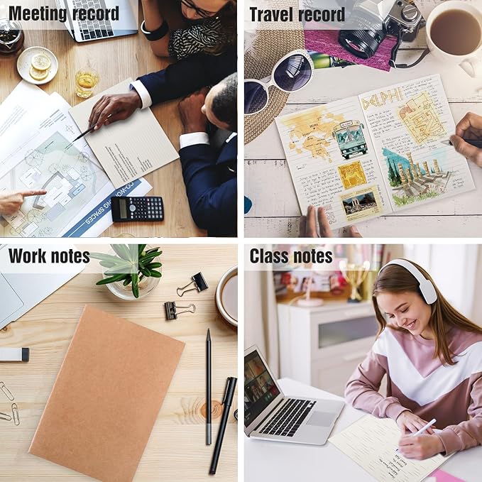 EOOUT 48 Pack A5 Lined Kraft Notebooks, Travel Journals Bulk 8.3x5.5in College Ruled Subject Notebooks 30 Sheets 60 Pages for Writing School Office Supplies