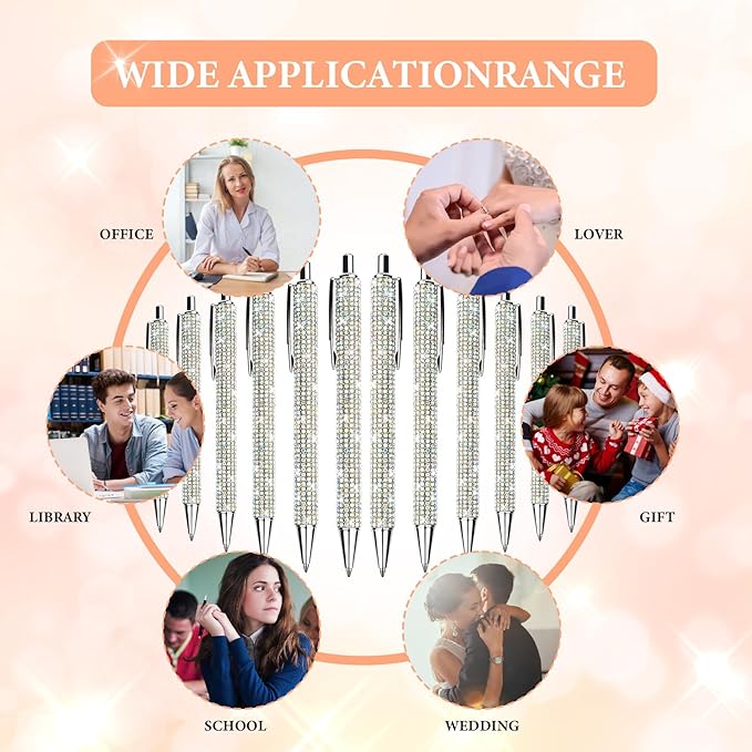 20Pcs Rhinestone Metal Ballpoint Pens Bling Pens Bulk Fancy Sparkly Crystal Diamond Pens Press Retractable Black Ink 0.7mm For Women Office Meeting Birthday Supplies Wedding Gifts(20colors)