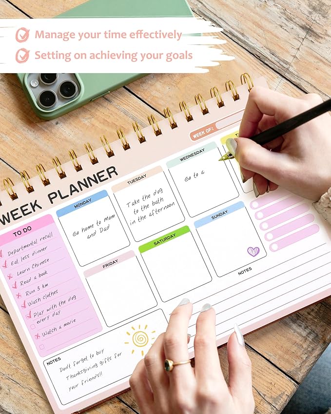 Weekly To Do List Notepad with 52 Undated Tear Off Sheets(6.5"×9.5"), Desk Notepad with Multiple Sections, Planning Notepad Calendars for Student Office and Homes