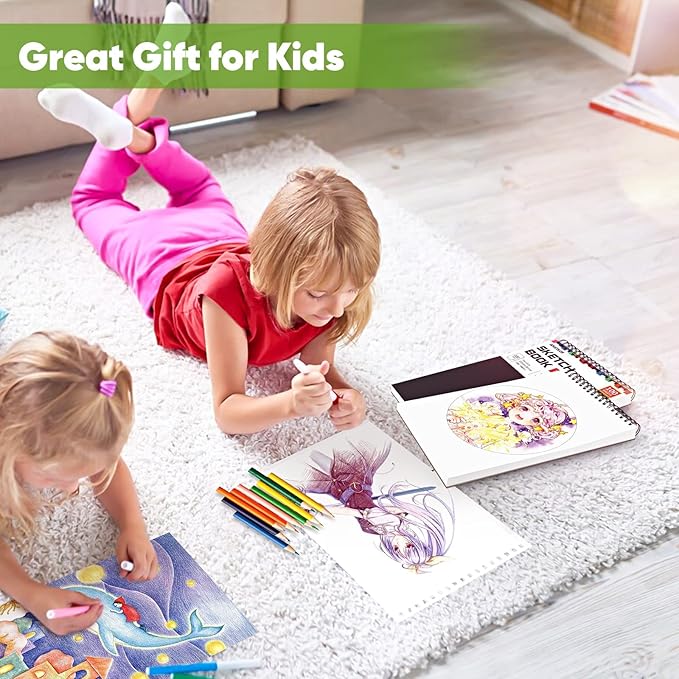 Soucolor 9" x 12" Sketch Book, 4-Pack 100 Sheets Spiral Bound Art Sketchbook, Acid Free (68lb/100gsm) Artist Drawing Book Paper Painting Sketching Pad