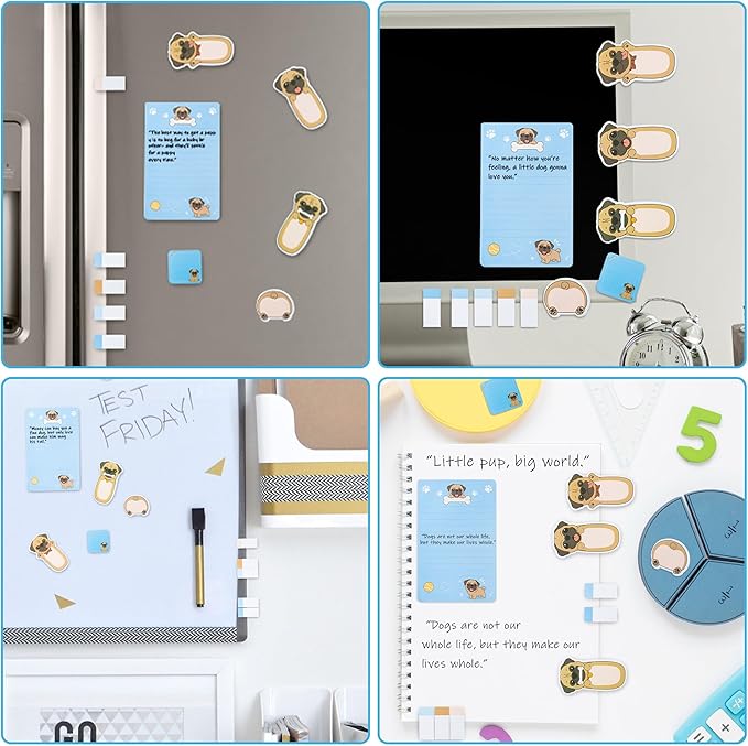 I Just Really Like Pug Sticky Notes Set, 550 Sheets, Cute Cartoon Pug Self-Stick Notes Pads Animal Divider Tabs Bundle Writing Memo Pads Back to School Office Supplies Small Gift