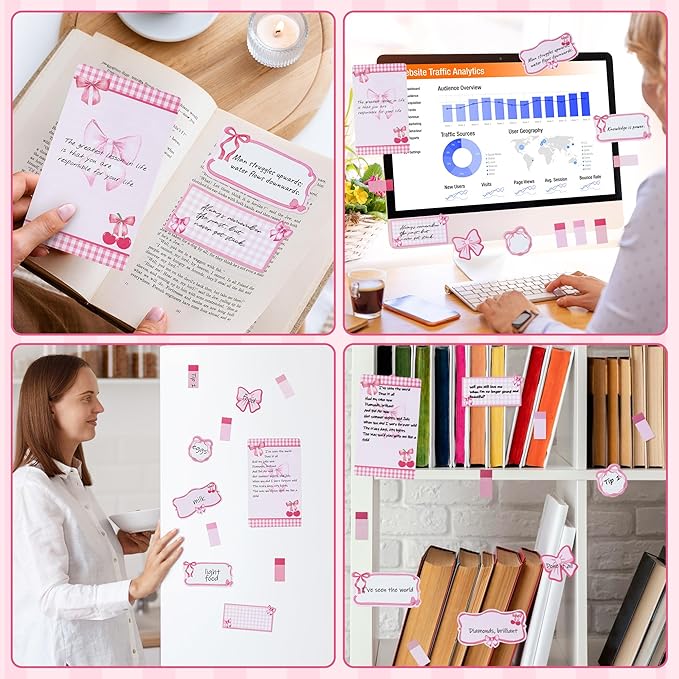 Coquette Pink Bow Sticky Notes Set - I’m Just A Girl Self-Stick Note Pads Bowknot Notepads Writing Memo Pad Page Marker Bookmarker Preppy Girly Stuff Back to School Office Supplies Gift