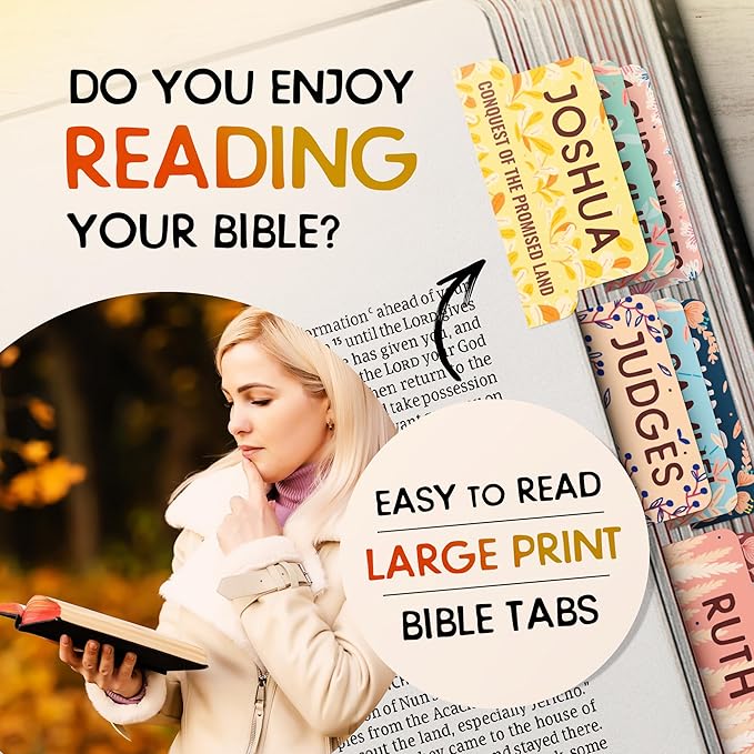 Bloom Beauty Bible Tabs for Women β Soul Nourishing Book Summaries β 66 Peel-and-Stick Large Print Laminated Bible Tabs | Bible Study Supplies Gold, Journaling Accessories, Gifts, the Shepherd of Life