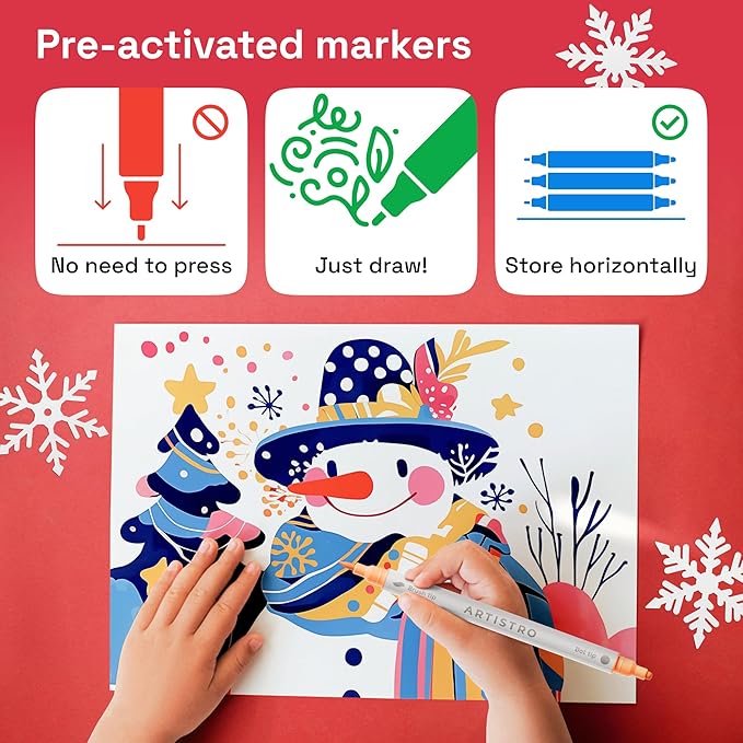 ARTISTRO 24 Acrylic Paint Markers for Fabric, Rocks, Paper, Wood, Canvas, Glass, DIY - Safe for Kids Dual Tip Acrylic Paint Pens (Dual Tip Dot + Brush, 24)