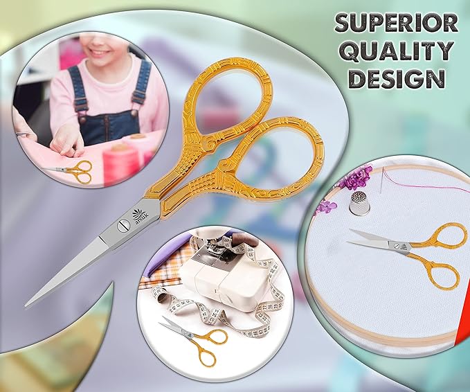Embroidery Scissors Sewing Sharp Shears Fabric Crafting Scissor for Threading Art Home Crafts, Office Work, Stainless Steel Vintage Stork Style Safety Needlework Cross-Stitch Tailor Scissors