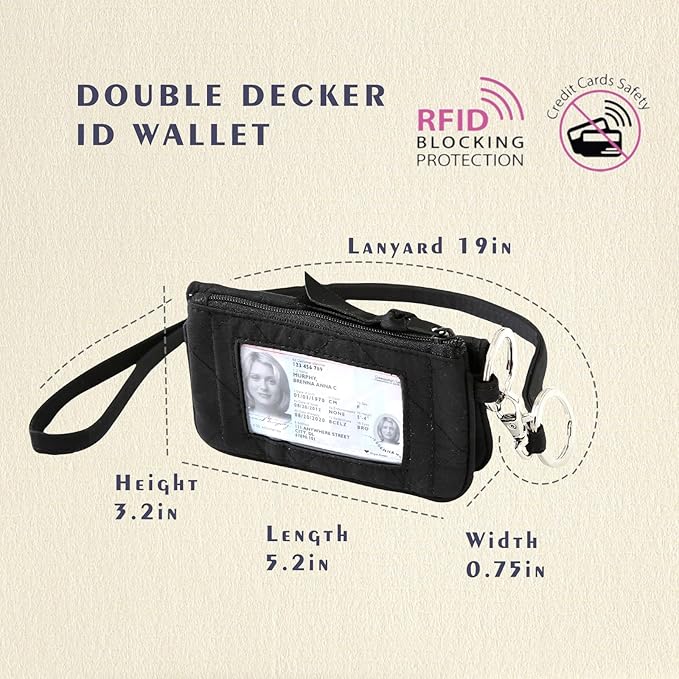 WONDERFUL FLOWER Card Holder, RFID Blocking, ID Holder with Lanyard for Men and Women, Dual Pockets, Badge Holder, Lanyard Wallet, Fabric Keychain ID Pouch, Black