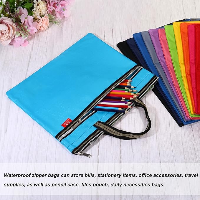 PATIKIL Waterproof Zipper File Bag, Documents Books Tools Storage Zip Pouch for Office Travel, Light Blue