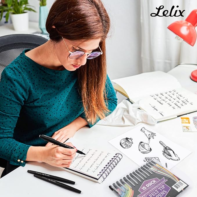 Lelix Felt Tip Pens, 30 Black Pens, 0.7mm Medium Point Felt Pens, Felt Tip Markers Pens for Journaling, Writing, Note Taking, Planner, Perfect for Art Office and School Supplies