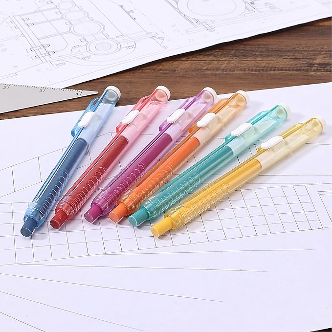 Mr. Pen- Retractable Mechanical Eraser Pen, Pack of 6, Vintage Color Erasers, Clear Barrel Pencil Eraser, Eraser for Pencils, Retractable Eraser Pen, Eraser for Artists, Eraser for Pens