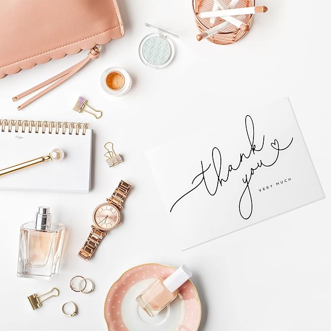 100 Bulk Thank You Cards with Kraft Envelopes and stickers - 4 Minimalistic Designs Blank Thank You Notes with Envelopes for business Wedding Bridal Gift Baby Shower Business Graduation