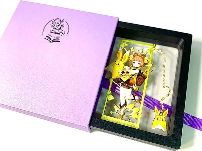 Genshin Impact Yaoyao Metal Bookmark - Anime Figure Merch with 3D Display Box - Birthday Gifts for Fans Friends Gamer Book Lovers - Zllada
