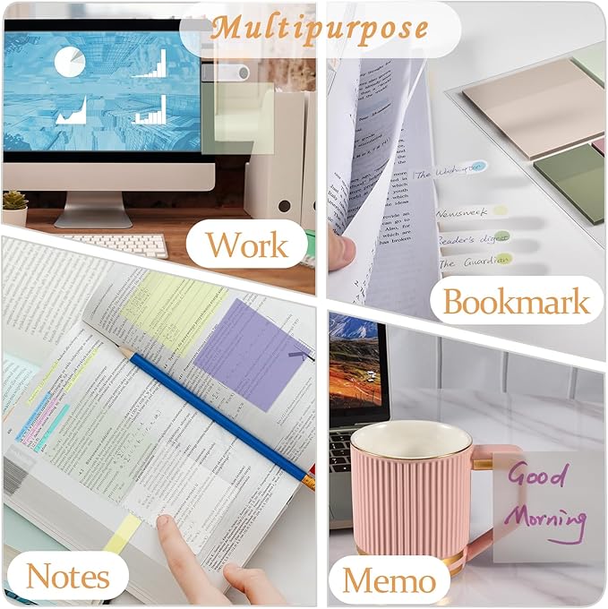 BAYTORY 700 Sheets Transparent Sticky Notes with Lined, Clear Waterproof 3 x 3 inch See Through Memo Pad, Self-Adhesive Translucent Writable Index Tabs for Annotating Books, Study Supplies
